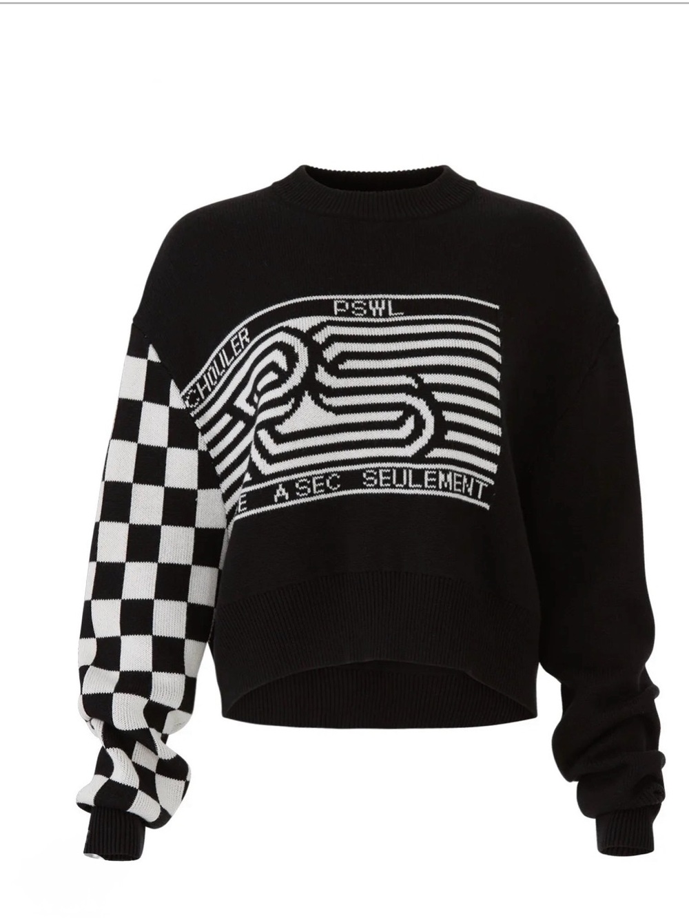Proenza Schouler Black & White Intarsia Checker Knit Wool Cotton Blend Sweater